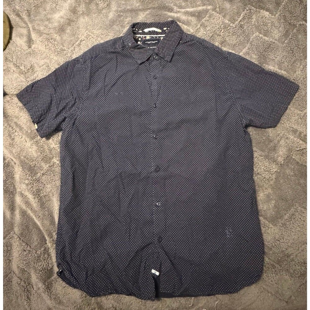 Navy Short Sleeve Microdot Button-Up Shirt